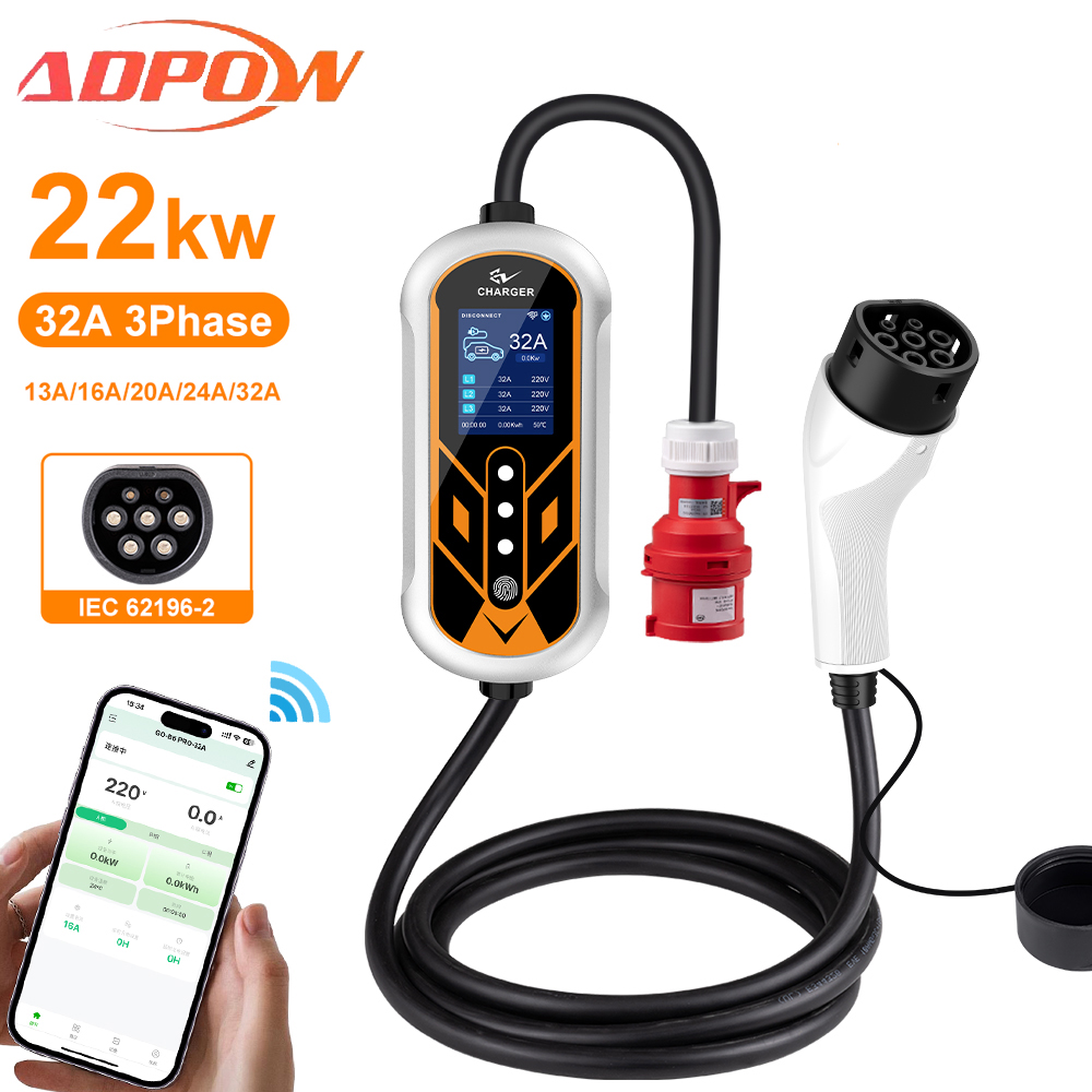 Portable Ev Charger 32A Type 2 Cee Plug - ADPOW 휴대용 32A Type2 EV 충전기