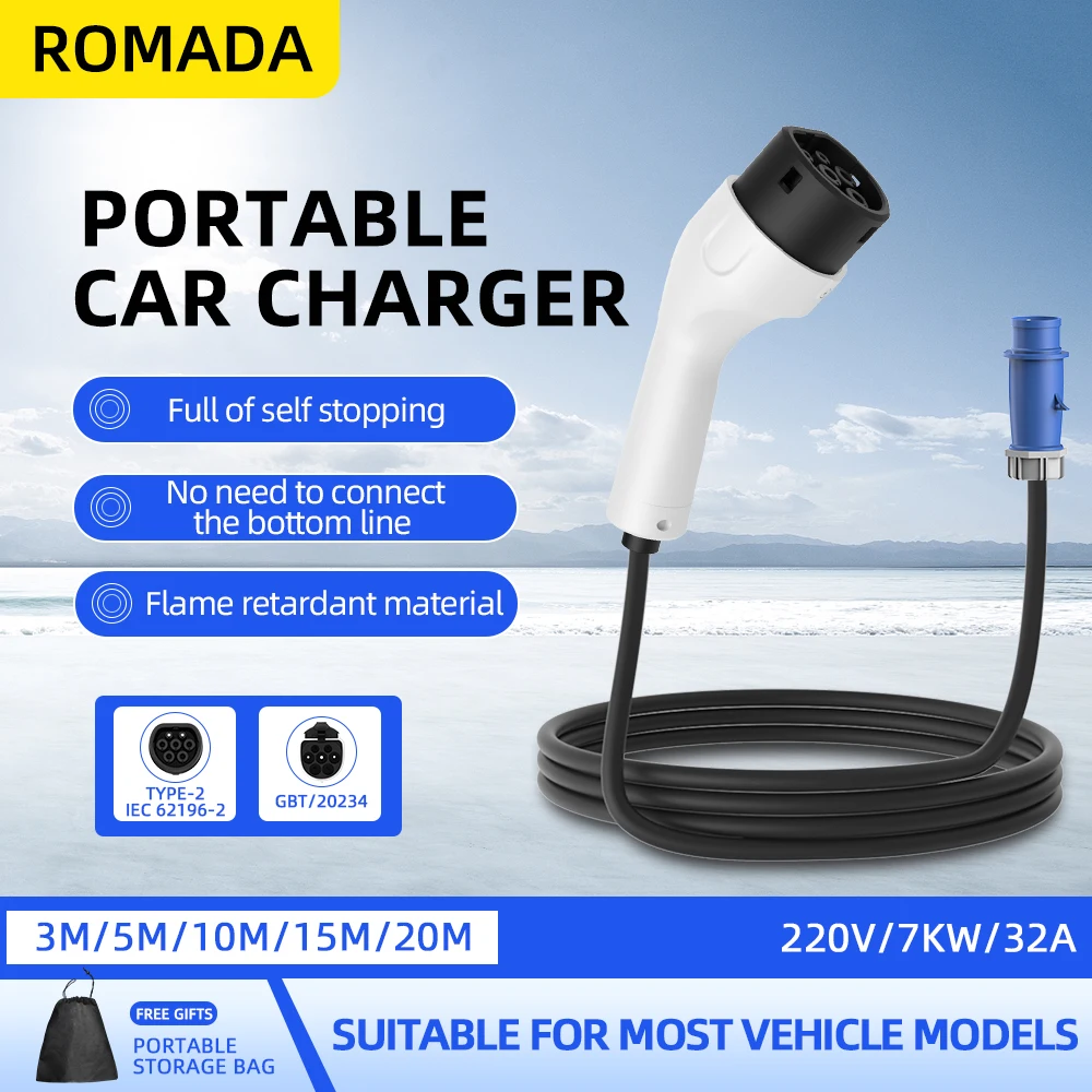 로마다 타입2 IEC62196-2 전기차용 7KW 32 - Portable Ev Charger 32A Type 2 Cee Plug 리뷰 및 가격